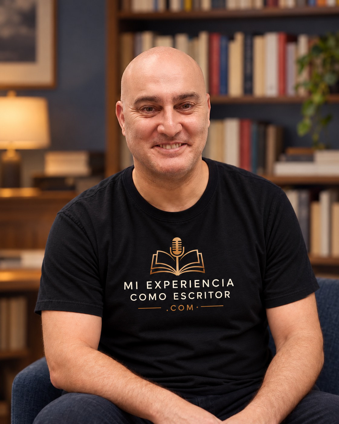 Leonardo Jiménez con una camiseta negra de Mi experiencia como escritor